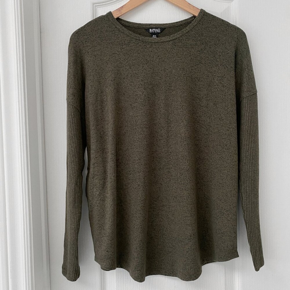 Buffalo David Bitton Greige Ribbed Sleeve Knit Sweater Women's M